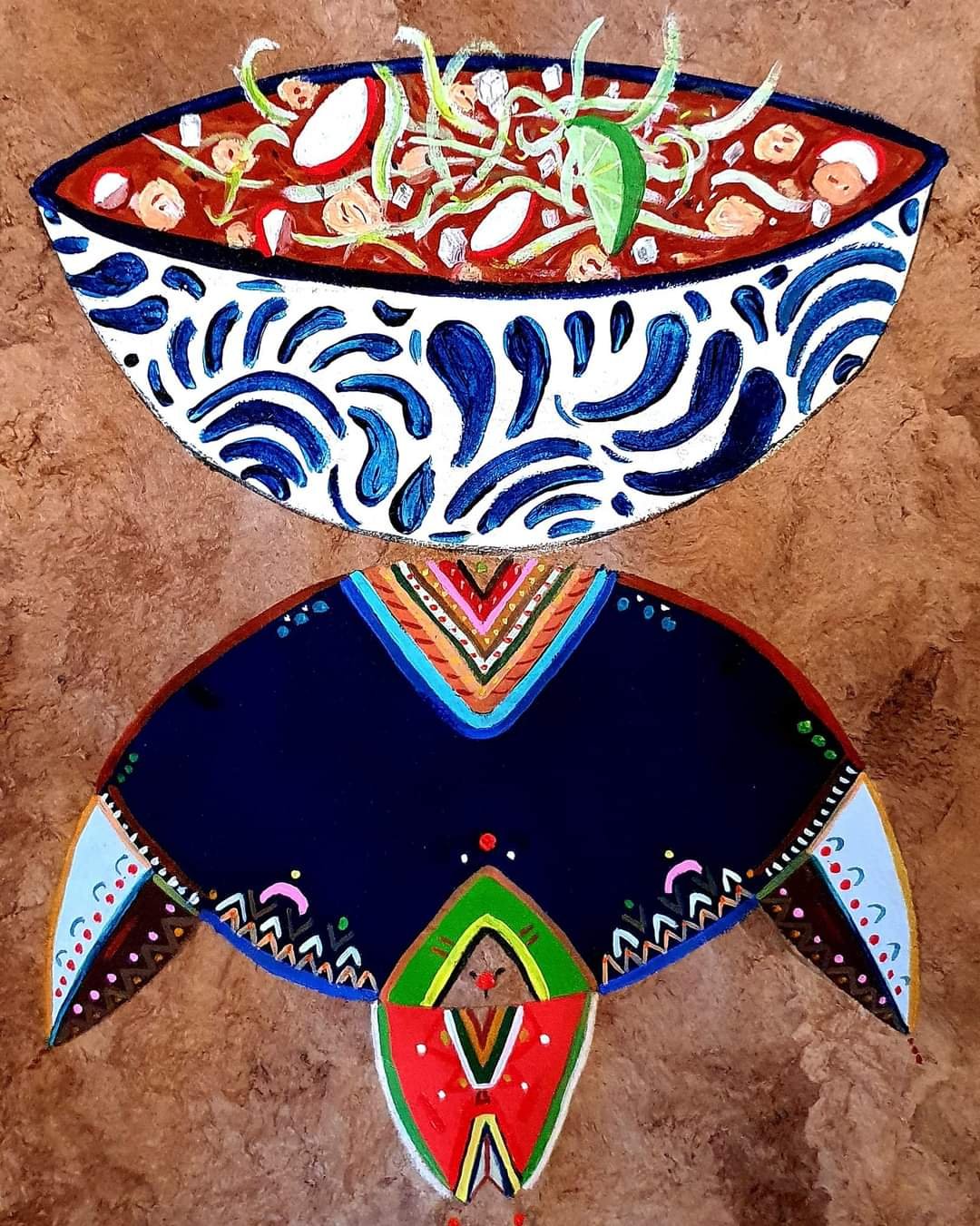 El Pozole 60x40 cm, acrylique et huile sur papier amate, 2021 (350 €)