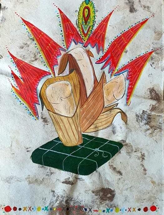 Tamales 20x29 cm, acrylique sur papier amate, 2021 (250 €)