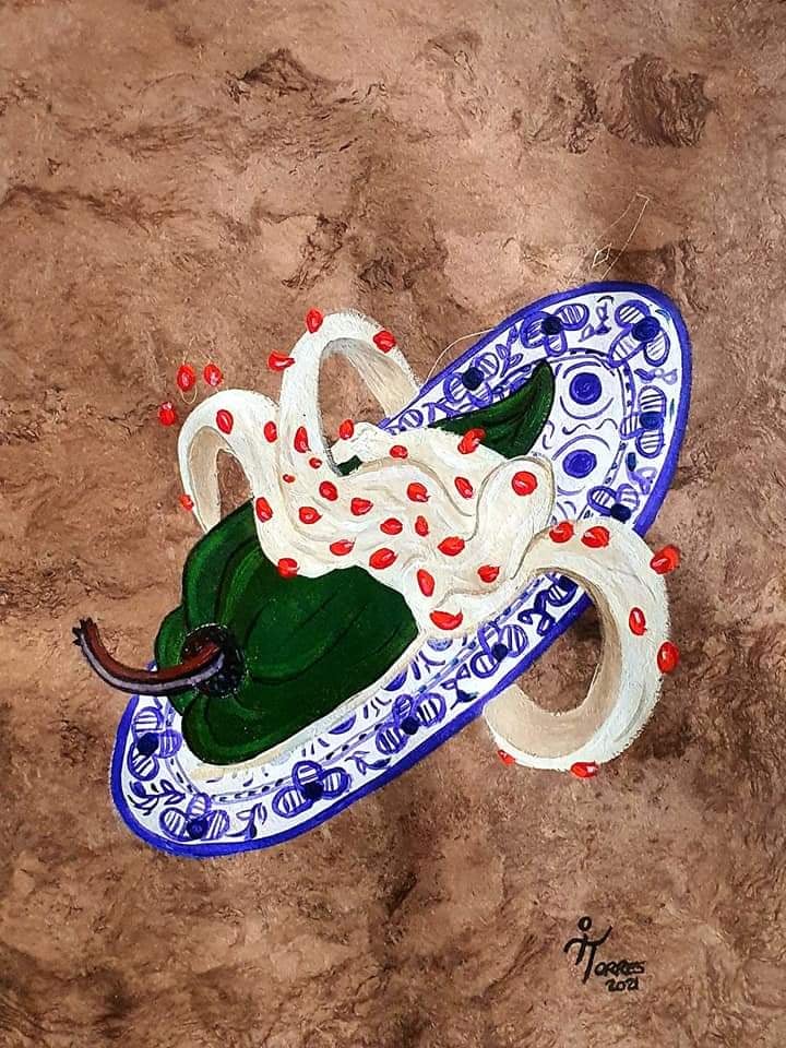 Chiles en Nogada 20x29 cm, acrylique sur papier amate, 2020 (250 €)