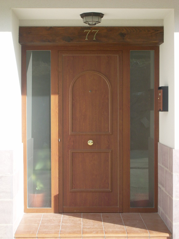 Puerta de entrda con panel decorativo