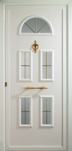 Puerta de entrada de aluminio Sena con vidrio barrotillo oro