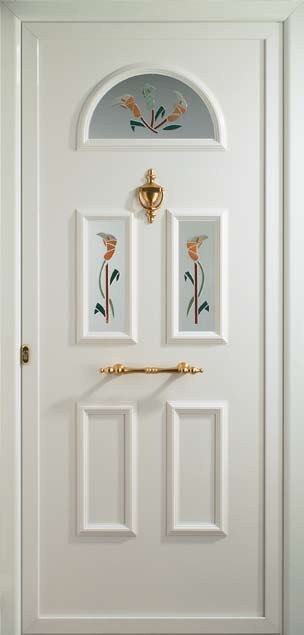 Puerta de entrada de aluminio Sena moldurada con vidrio calas