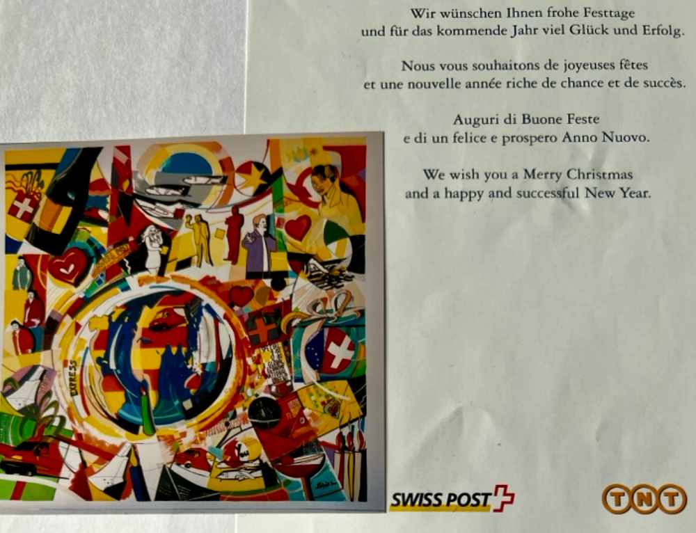 Schätti 2000 / TNT Swiss Post AG / 3000 Weihnachtsetriketten / 600 Weinetiketten / Original: 80x80 cm