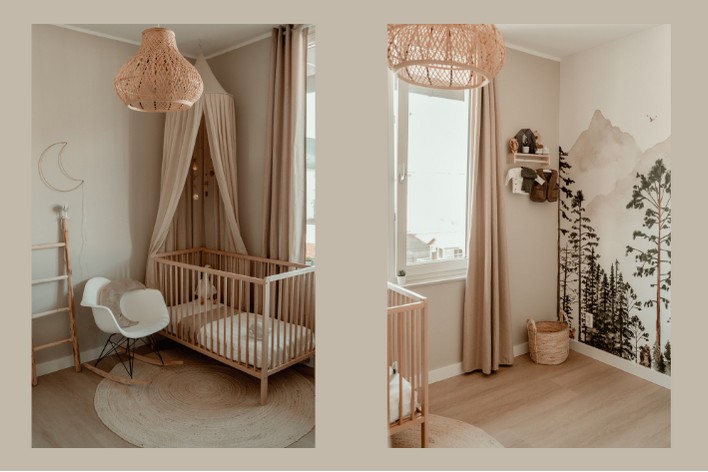 Binnenkijken bohemian babykamer met neutrale kleuren