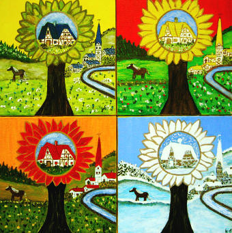 Baum der Vierjahreszeiten, 40 x 40 cm, Acryl auf Leinwand