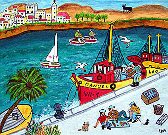 Am Hafen, 30 x 24 cm, Acryl auf Leinwand