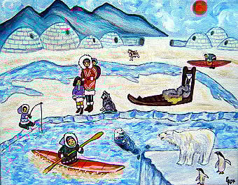 Eskimodorf, 30 x 25 cm, Acryl auf Leinwand