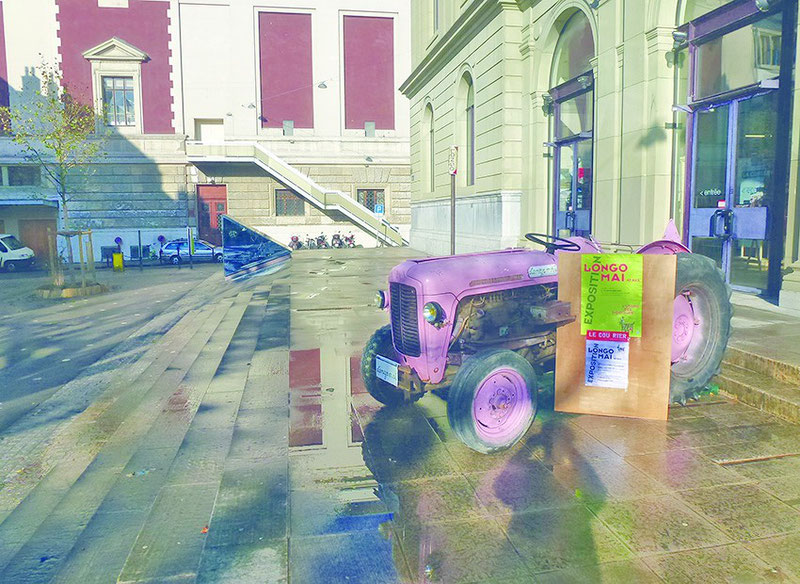 Longo maï Ausstellungsobjekt vor dem Grütli, Genf