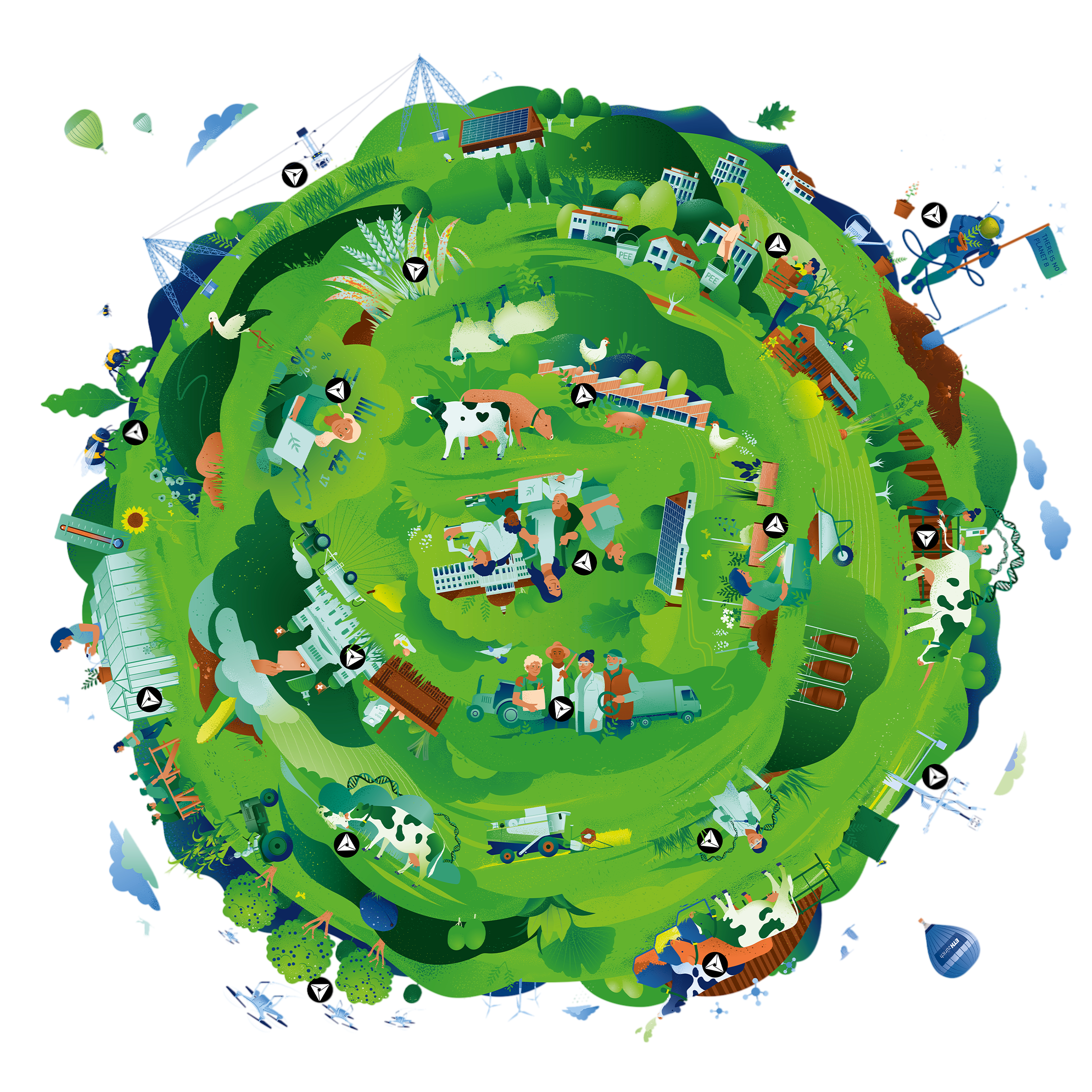 Die grossformatige Illustration mit 18 verschiedenen Themen der Agrarwissenschaften © Michael Stünzi