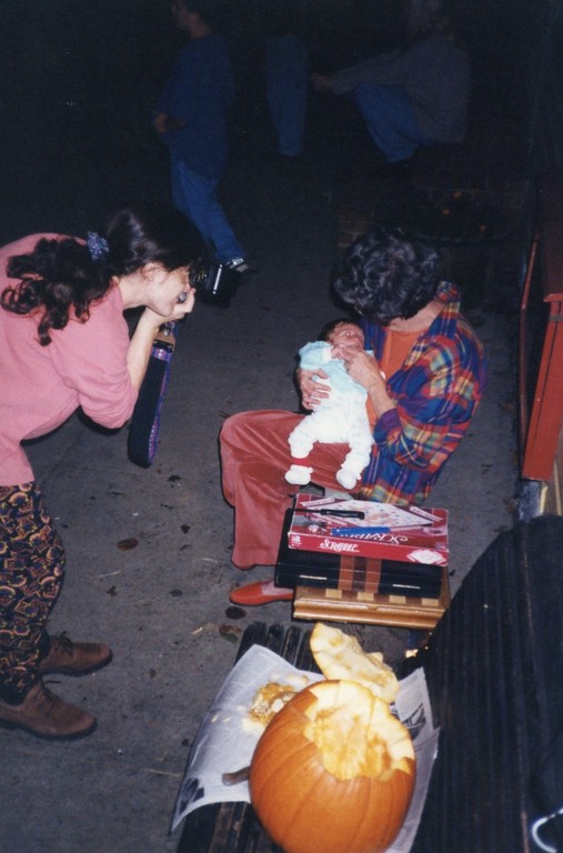Felix at 3 weeks, Grandma Q, and Lissa at Halloween