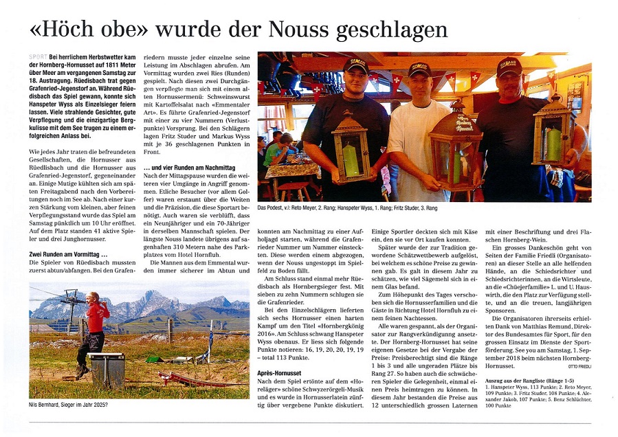 Zeitungsbericht Hornberghornussen.