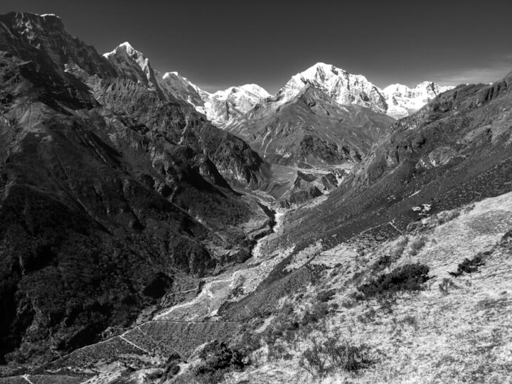 Black and white photo of a small lake in a forest seen from above
