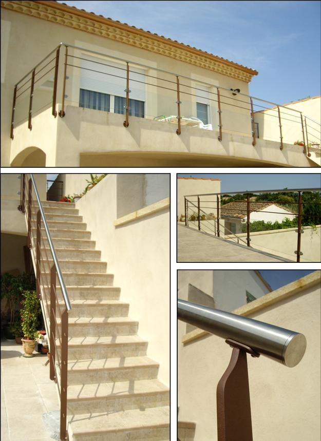 Garde corps extérieur avec soubassement vitré et main courante inox. Garons, Gard (30) Métalu d'oc