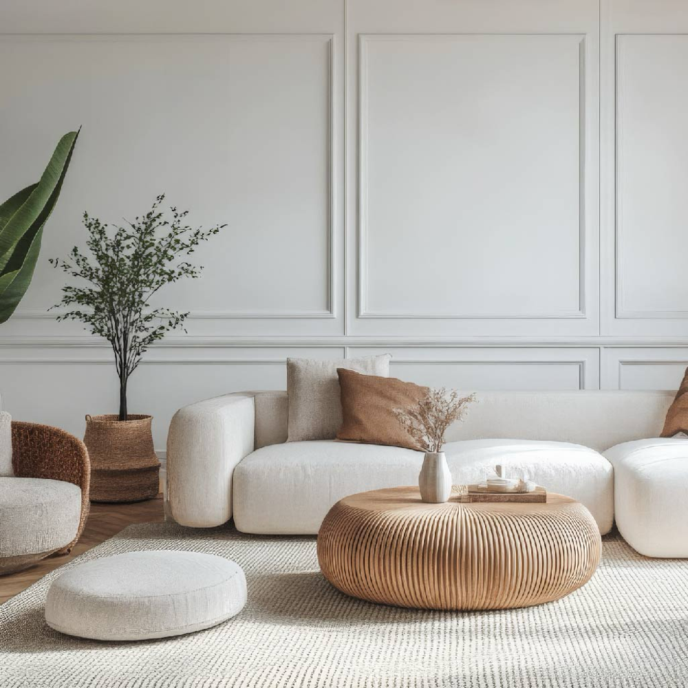 natürliche Farben und Materialien im Interiordesign Wohnraum in einer Altbauwohnung