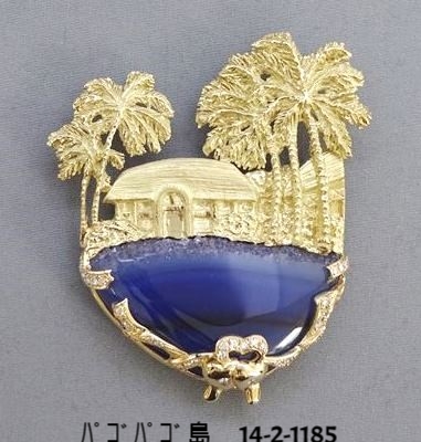 14-2-1185　ﾊﾟｺﾞﾊﾟｺﾞ島（K18ﾌﾞﾛｰﾁ兼ﾍﾟﾝﾀﾞﾝﾄ：結晶ﾌﾞﾙｰﾒﾉｰ,ﾀﾞｲﾔ0.47ct)