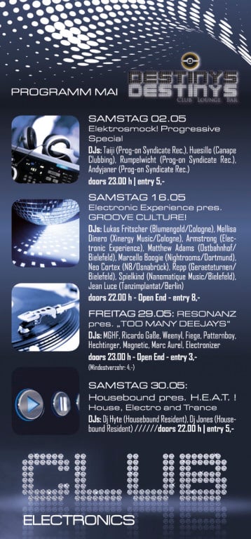 Monatsflyer Club DESTINYS, Bielefeld