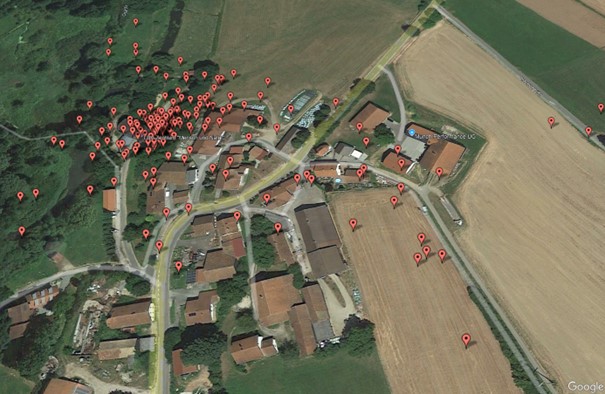 Beispiel für die Aufenthaltsorte in einem Revier bei unserem Zentrum anhand eines Weibchens. B Reichlmeier