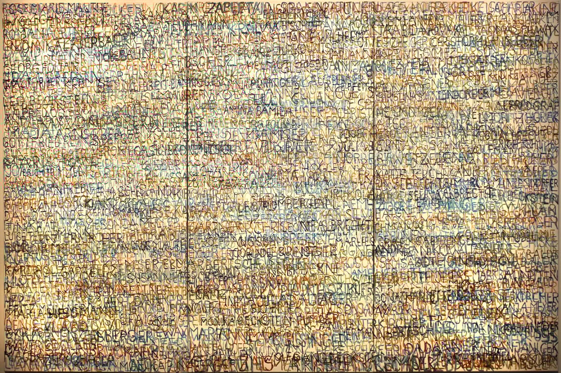 Eva Hradil, FARBaufWEISS, Zustandsbild mit 650 Namen