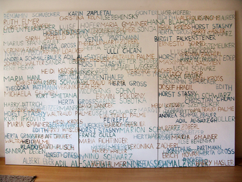 Eva Hradil, FARBaufWEISS, Zustandsbild, mit 0150 Namen