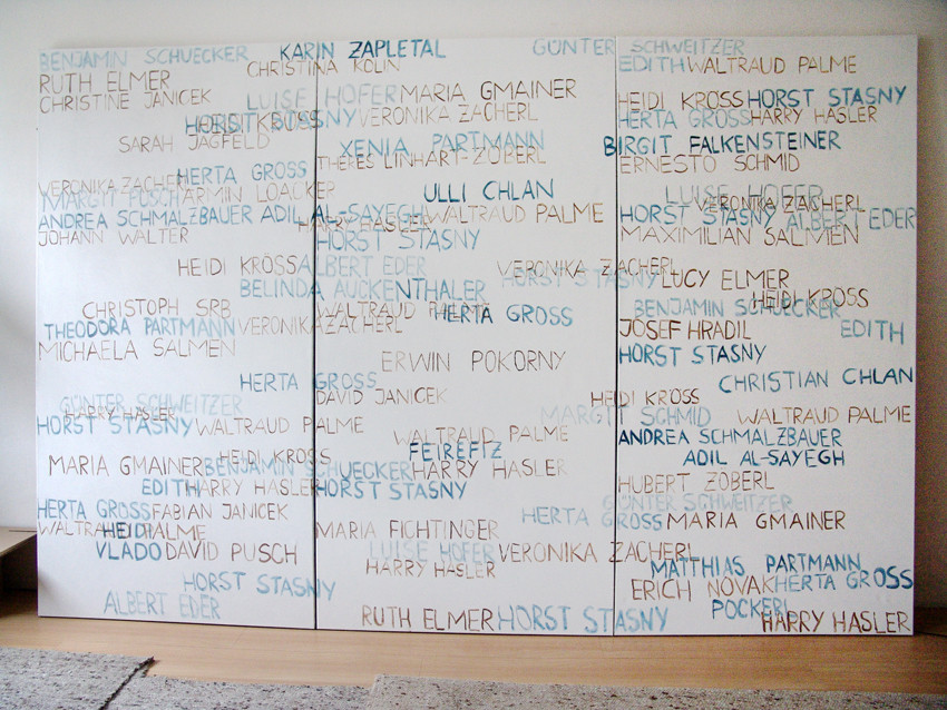 Eva Hradil, FARBaufWEISS, Zustandsbild, mit 0100 Namen