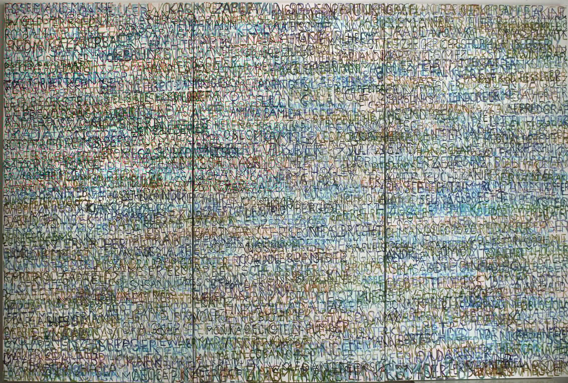 Eva Hradil, FARBaufWEISS, Zustandsbild mit 700 Namen