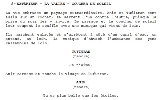 Extrait du scénario de "Tayri".