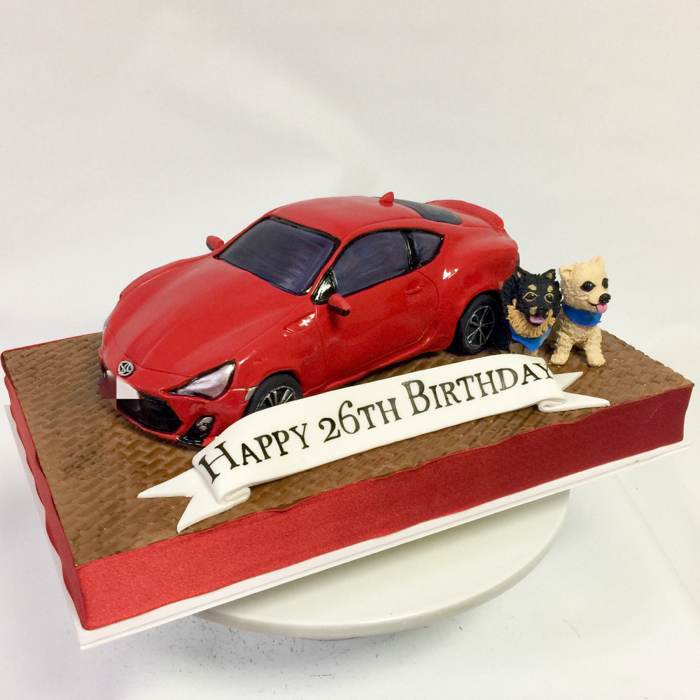 Toyota86 車ケーキと 可愛いワンちゃん❤️ #toyota86 #トヨタ86 #toyota #carcake #redcar #car #dog #車ケーキ #誕生日ケーキ #可愛いワンちゃん #犬 #砂糖細工 #ケーキ #gateau #torte #cake #🇯🇵