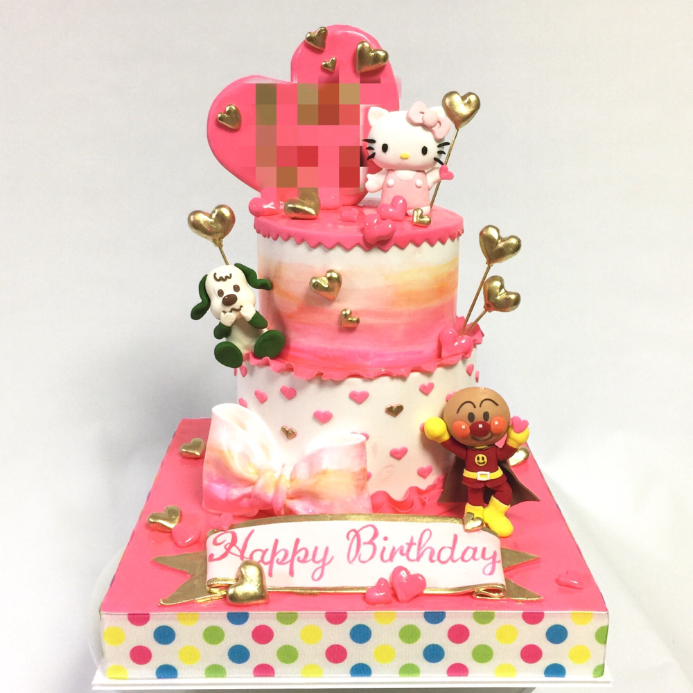女の子のお誕生日ケーキ🍰 #女の子 #誕生日ケーキ #2段 #キティちゃん #ワンワン #アンパンマン #キャラクター #可愛い #ハート #ピンク #girlscake #pink #anpanman #hellokitty #wanwan #kawaii #character #cake #gateau #torta #ケーキ #handmade #🇯🇵