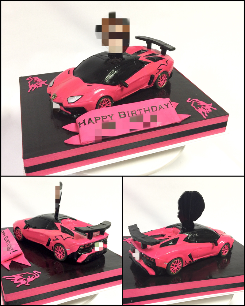 カッコ良すぎなピンク！ ランボルギーニ・アヴェンタドール・スーパーヴェローチェ・ロードスター 型ケーキ🎂 実物はすご凄いド迫力だろうなぁ💕 (ピンク色が本物はもっといい色、ケーキでは難しい色のピンクでした😋) #かっこいい車 #ピンク #ランボルギーニ #アヴェンタドール #アヴェンタドールsv #本物みてみたい #憧れる #スーパースポーツカー  #車ケーキ #lamborghini #aventador #aventadorroadster #aventadorsv #carcake #roadster #sportscar #cake #torte #gateau #ケーキ