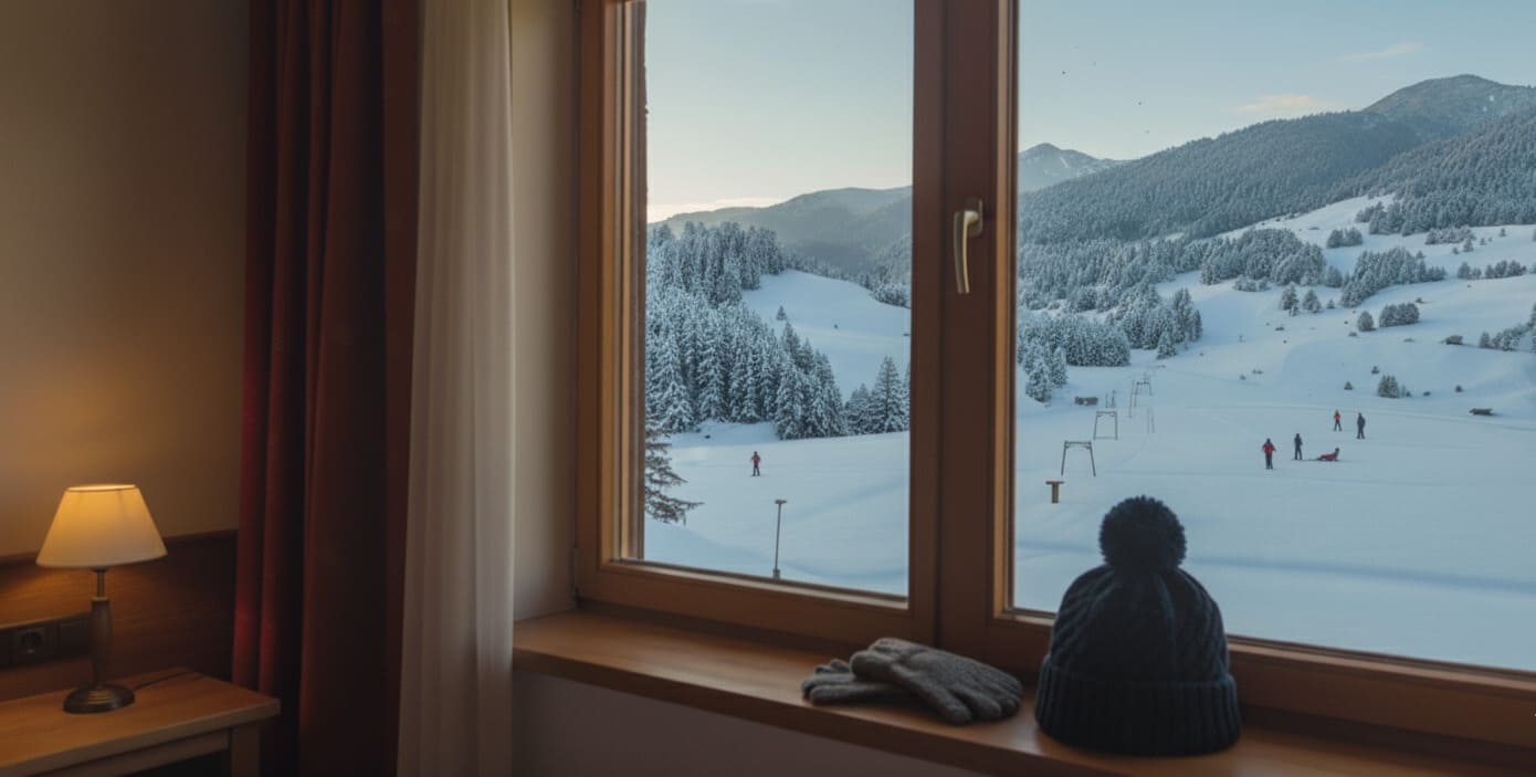 Zimmerausblick Hotel Reschnerhof in Reschen am Reschenpass