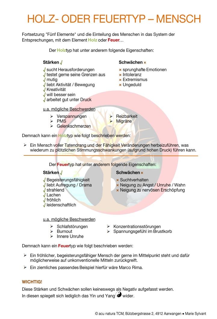 HOLZ und FEUER - Der Mensch und die fünf Elemente