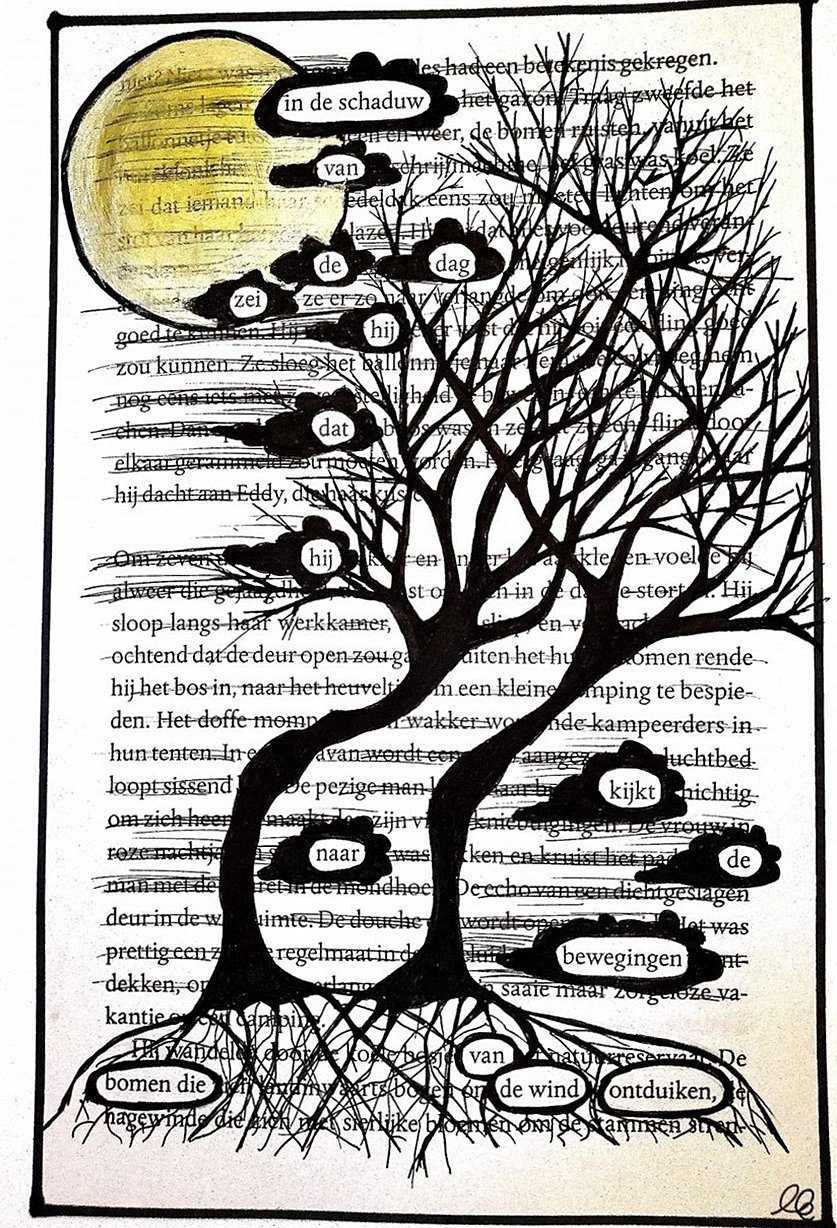 In de schaduw van de dag zei hij dat hij kijkt naar de bewegingen van bomen die de wind ontduiken - willekeurige pagina uit Opwaaiende zomerjurken - Oek de Jong