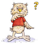 Der Steinkauz Fabian ist mit dem Fernglas in den Händen im Wald unterwegs. Um ihn herum sind viele Bäume mit verschiedenen Waldtieren und drei Kindern, die diese entdecken und dort spielen.