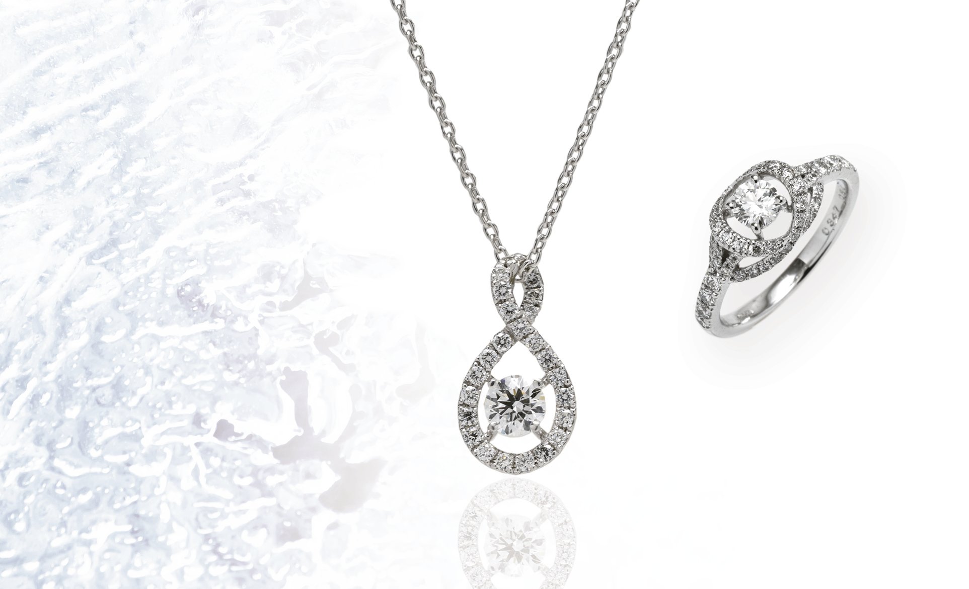 左．ﾀﾞｲﾔﾈｯｸﾚｽ（0.330・0.200ct）　￥693,000　　右．ﾀﾞｲﾔﾘﾝｸﾞ（0.347・0.540ct）　￥803,000