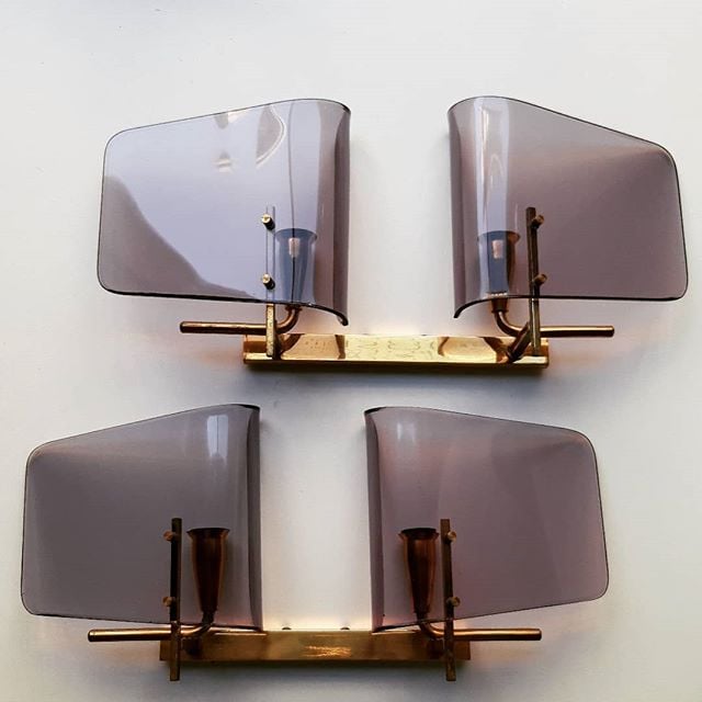 Coppia appliques anni '50 in perspex e ottone 