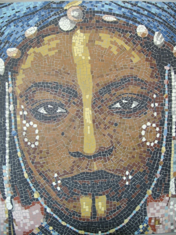 série ethnique, masque peint, "jeune nigérien II", réalisé en mosaïque