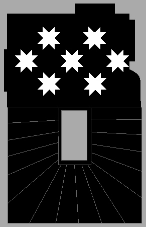 Etude graphique, palier 2° étage, dessins étoiles et escalier du 1° au 2° palier