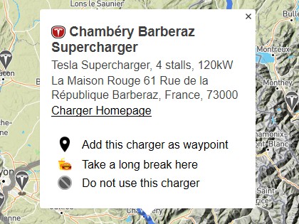 Möchte man an einer Ladesäule einen längeren Verpflegungshalt einschalten, lässt sich dies ganz einfach einstellen. (Screenshot abetterrouteplanner.com)