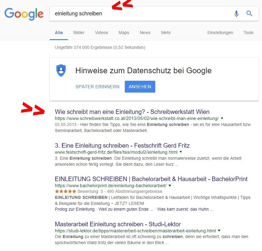 Suchanfrage "einleitung schreiben" - Platz 1