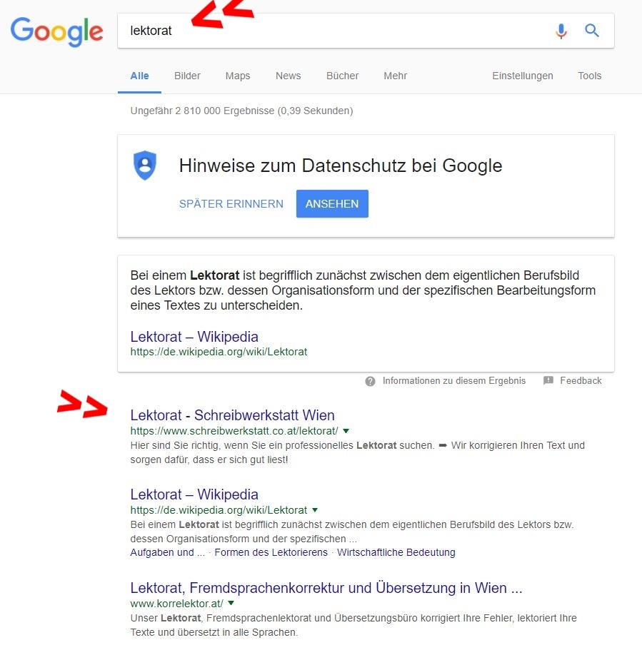 Suchanfrage "lektorat" - Platz 1