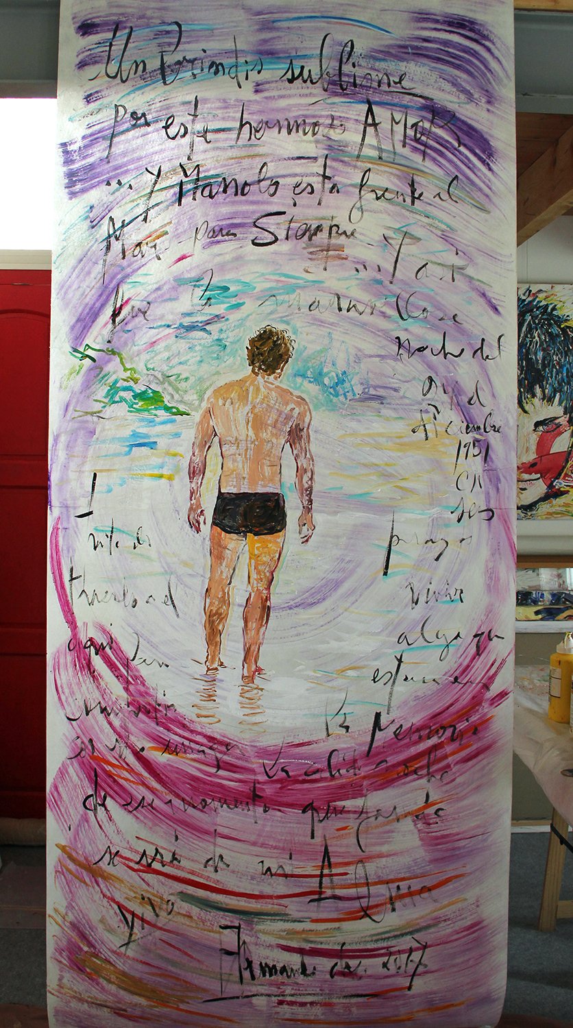 MANOLO FACE À LA MER, acrylique sur support synthétique, 2.40 m x 100 cm, 2017