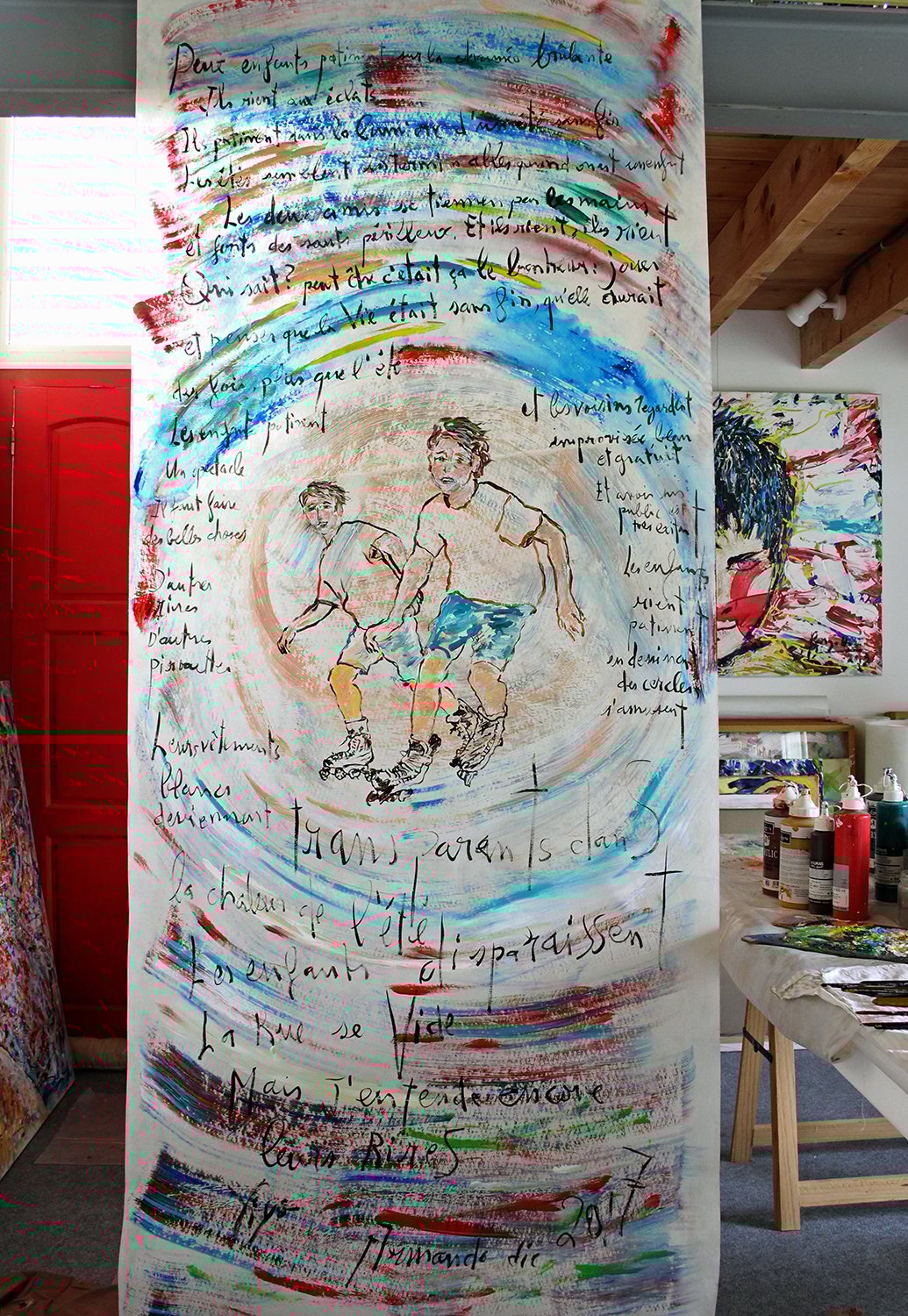 AVENIDA ITALIA AVEC JUAN-CARLOS, acrylique sur support synthétique, 2.40 m x 100 cm, 2017