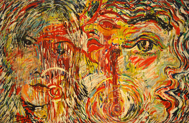 AMOUR ET SACRIFICE, acrylique sur toile, 3.30 m x 2.20 m, 2001