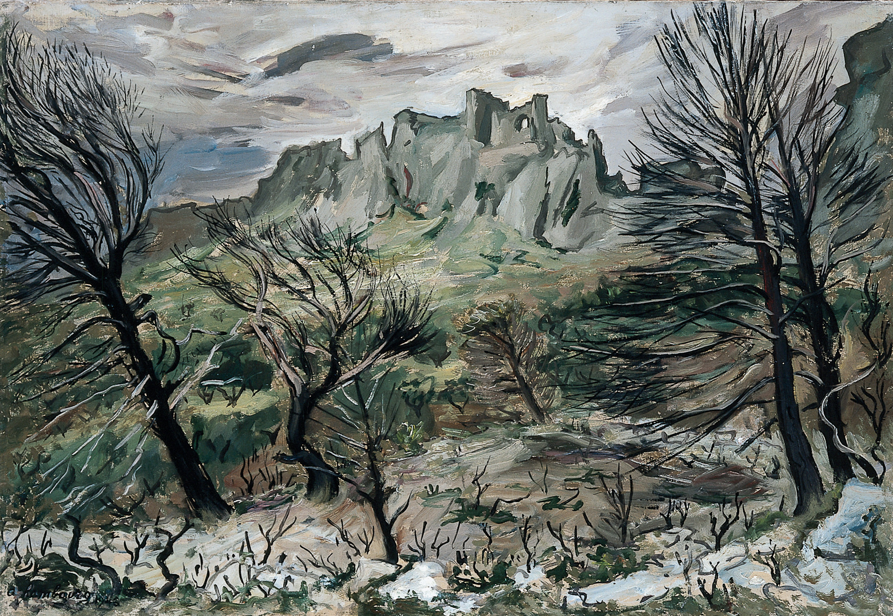 «Sous les Baux, ou sous les Baux, ciel chargé» 1946, 50cmx72cm, SR6