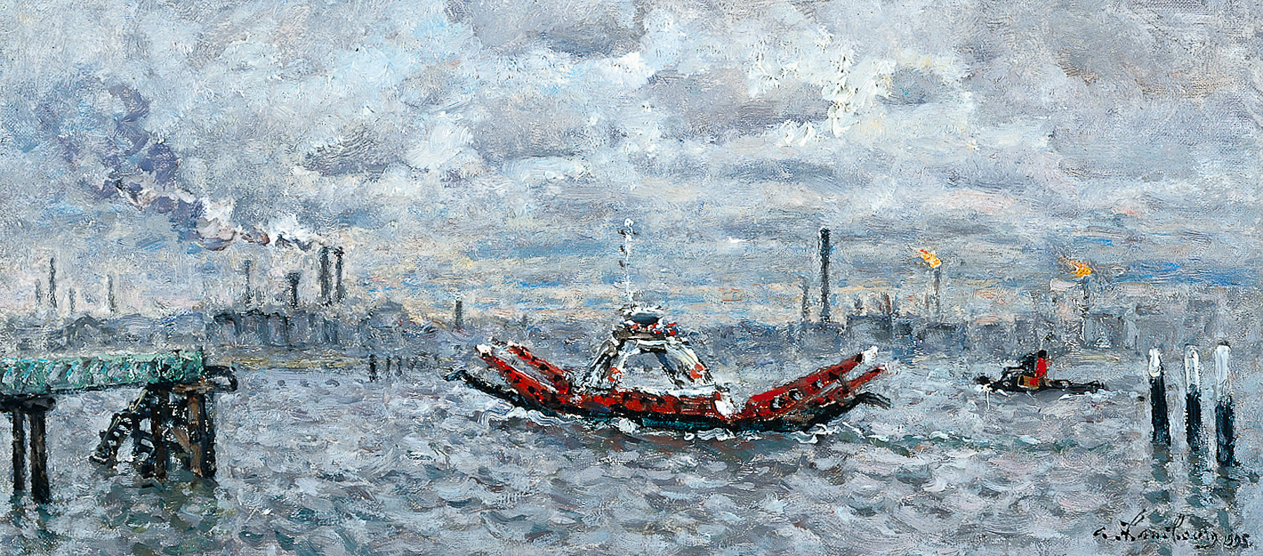 «Le bac à Quillebeuf» 1995, 18cmx35cm,GP 84