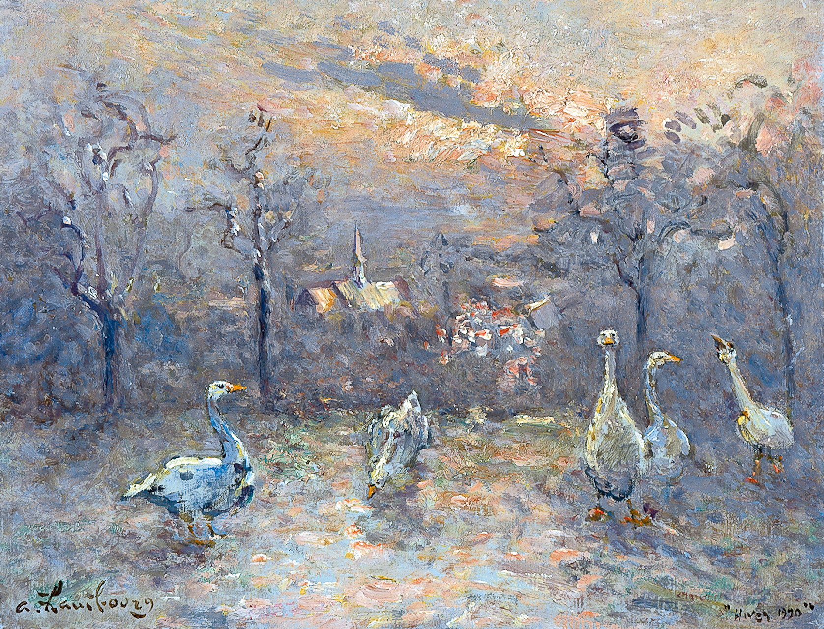 «Nos 5 oies en hiver» 1990, 27cmx35cm, EN45