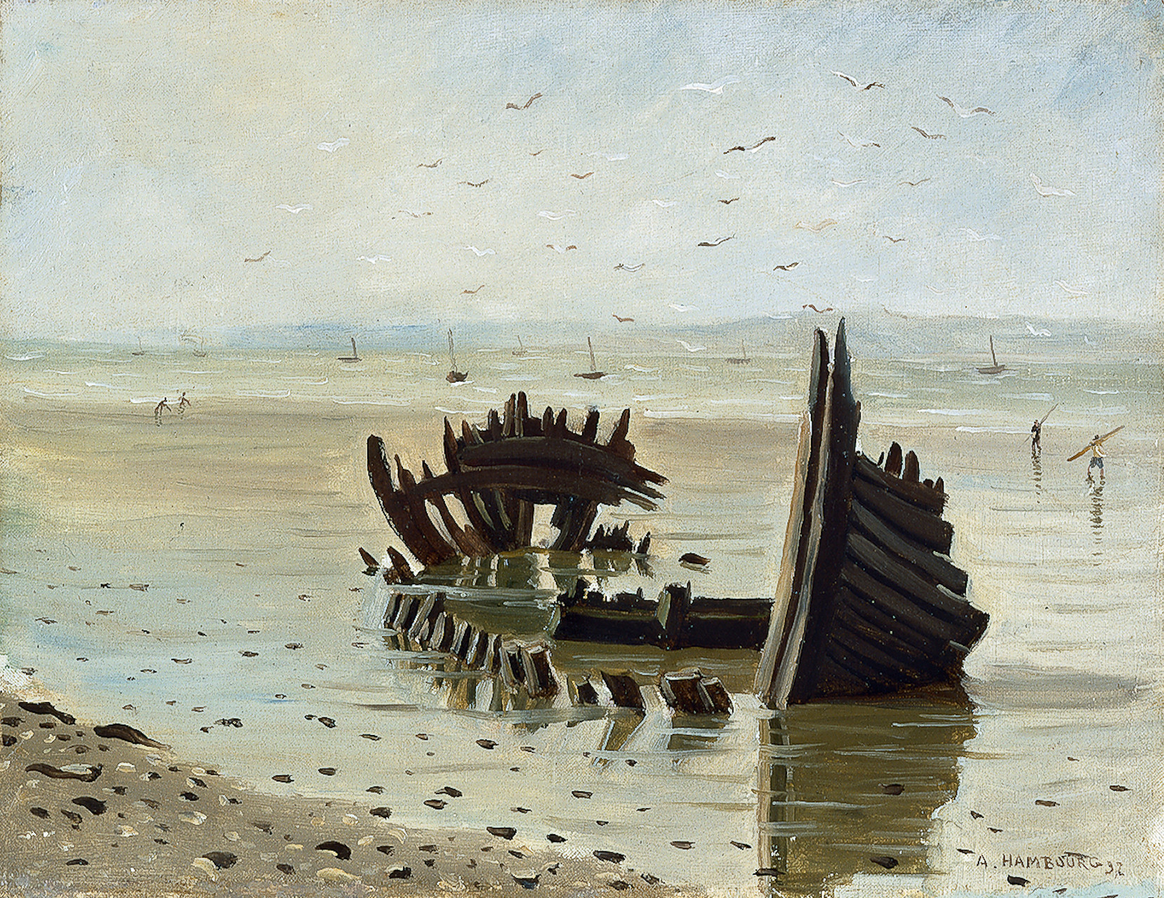 «L’épave à Honfleur» 1937, 27cmx35cm, HF1