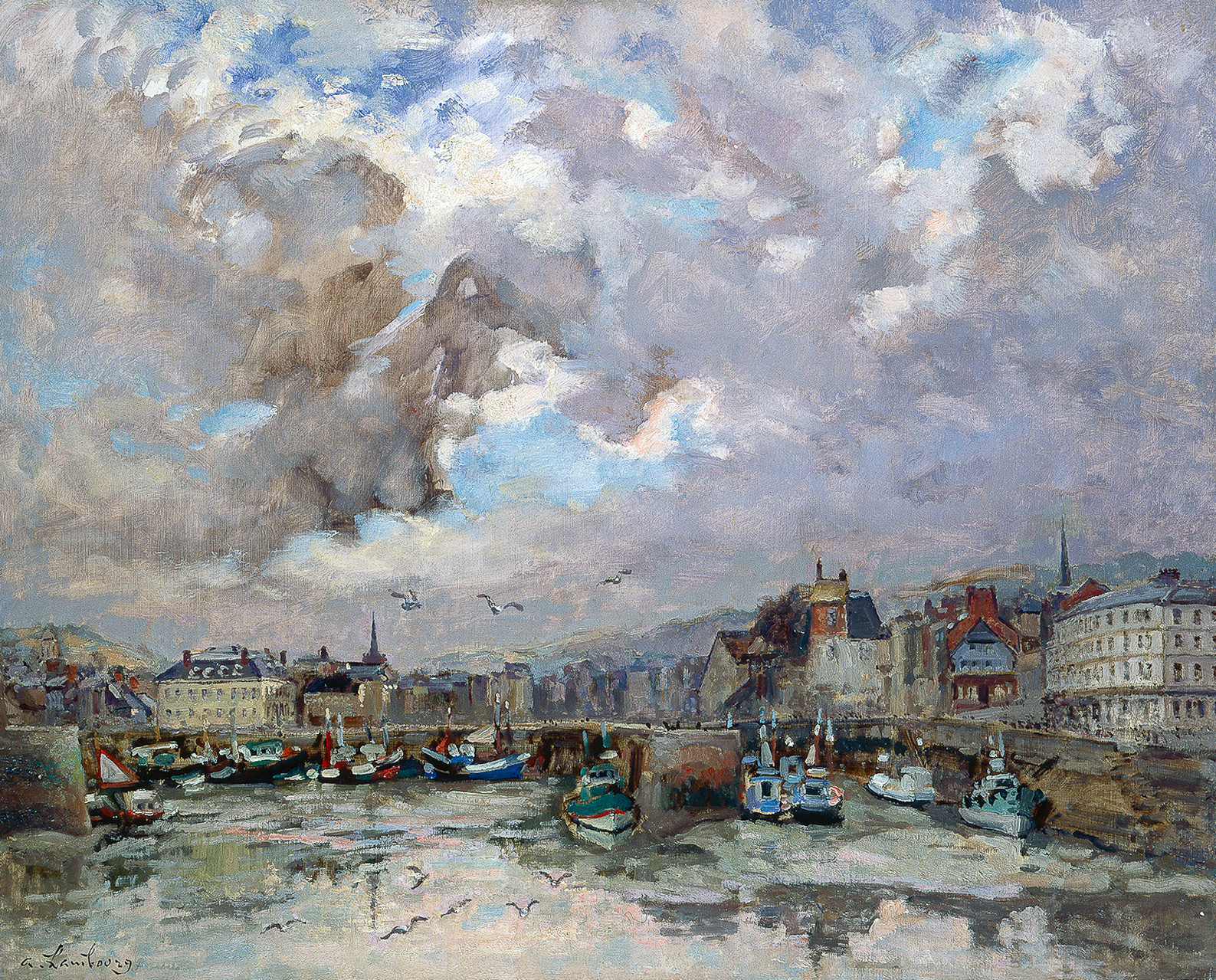 «Honfleur en Septembre à marée basse» 1985, 81cmx100cm, HF199