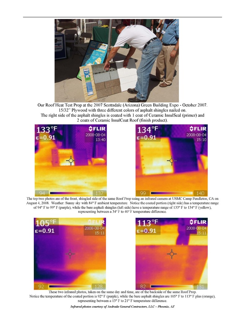 EnviroCoatings "Cool Roof Prop" with Infrared Pictures demonstrating Heat Load Reduction that leads to Energy Savings