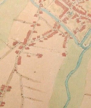 Plattegrond van Eindhoven uit 1554 (Jacob van Deventer). De infrastructuur van De Bergen is duidelijk herkenbaar. 